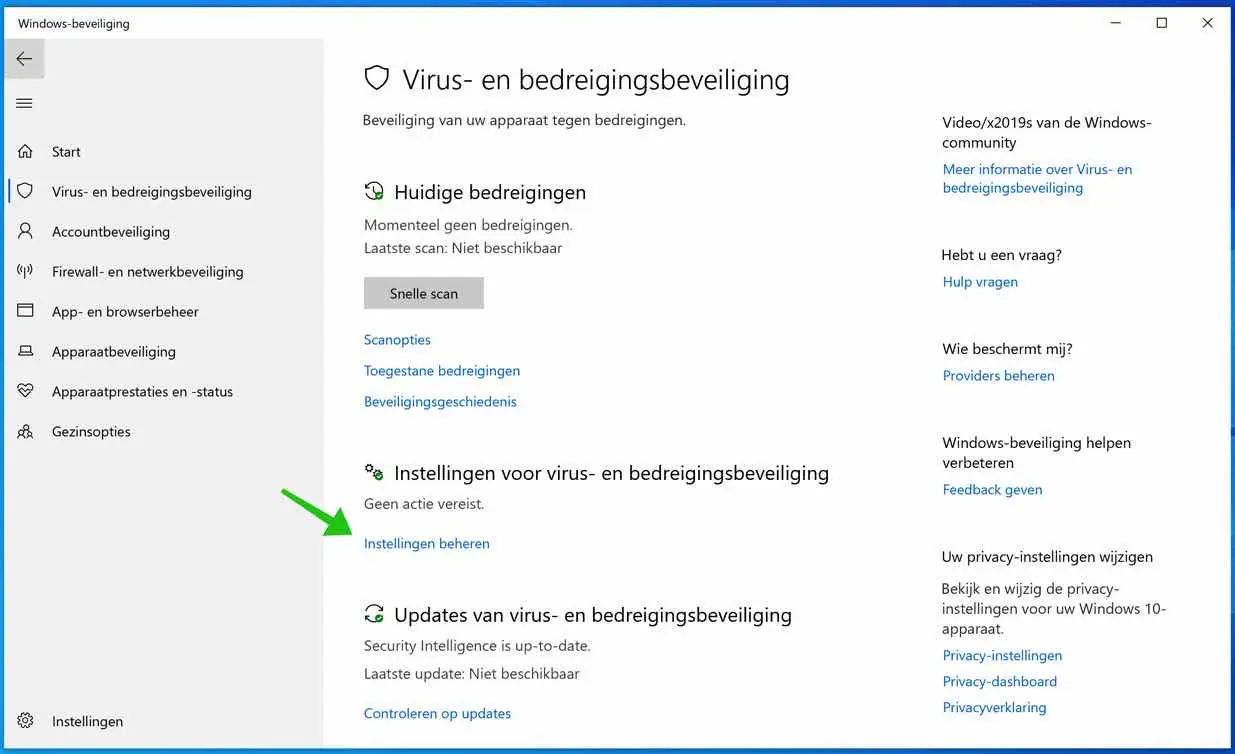 windows defender instellingen beheren