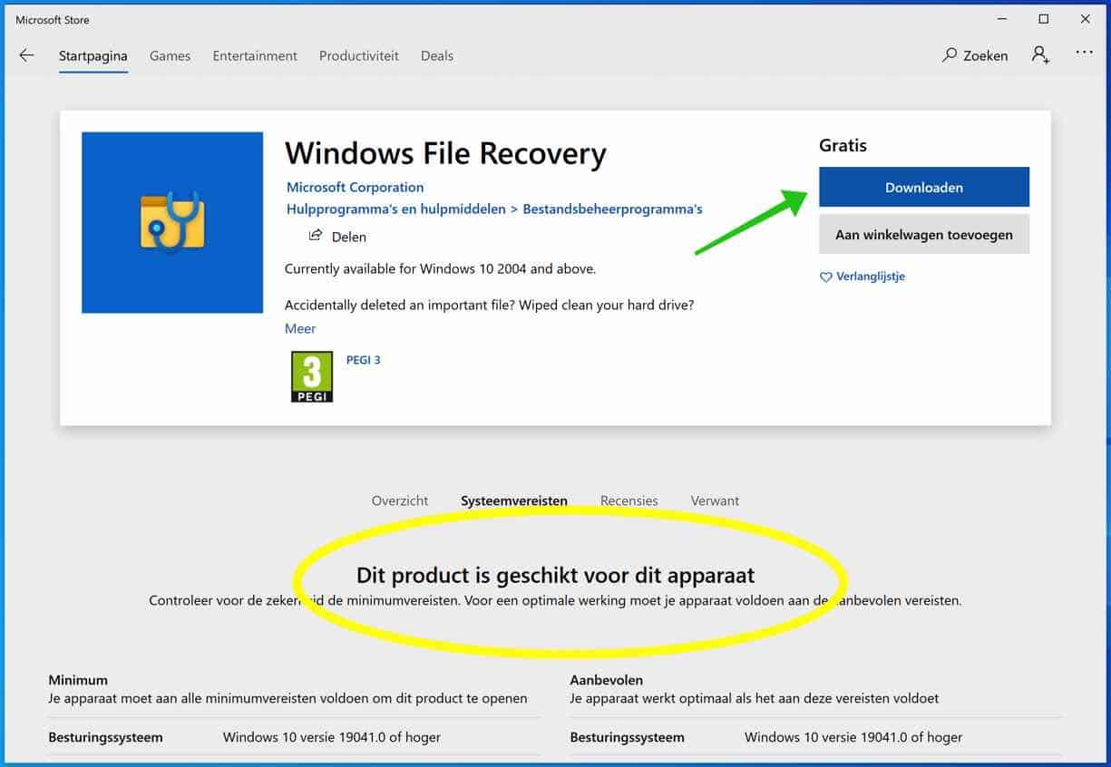 installer la récupération de fichiers Windows