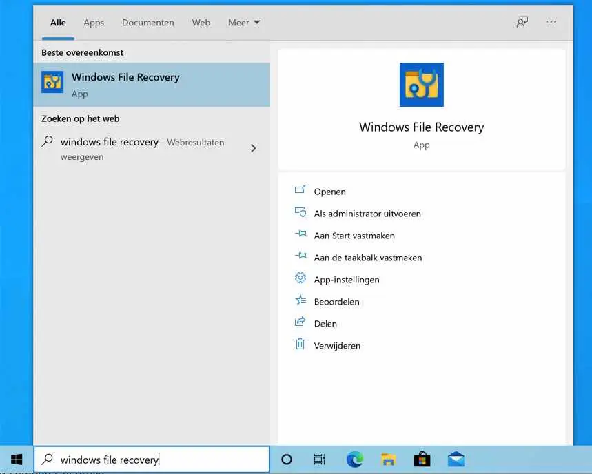 windows file recovery openen