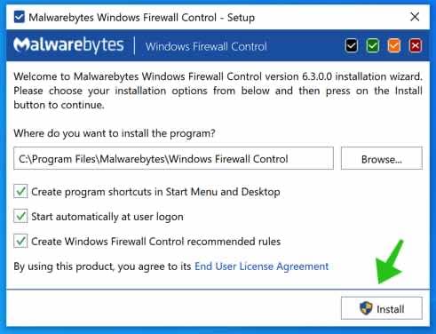 instalar el control de firewall de Windows