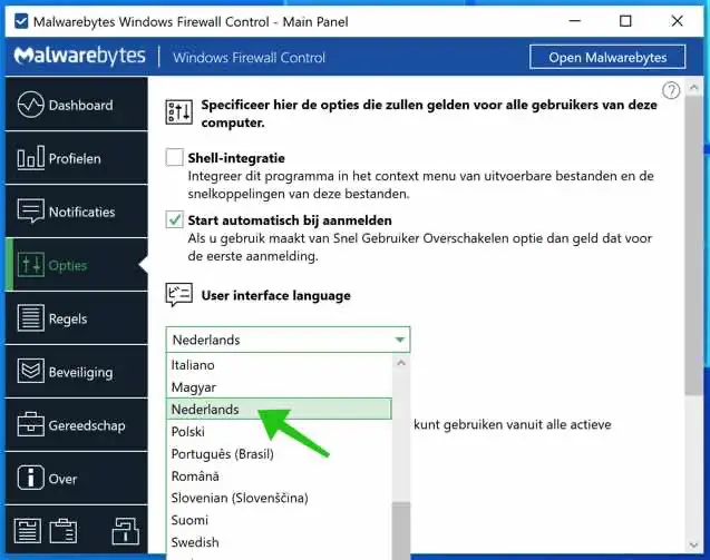 windows firewall control taal wijzigen