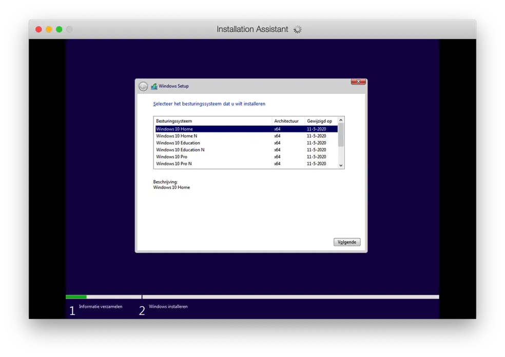 windows installatie mac os