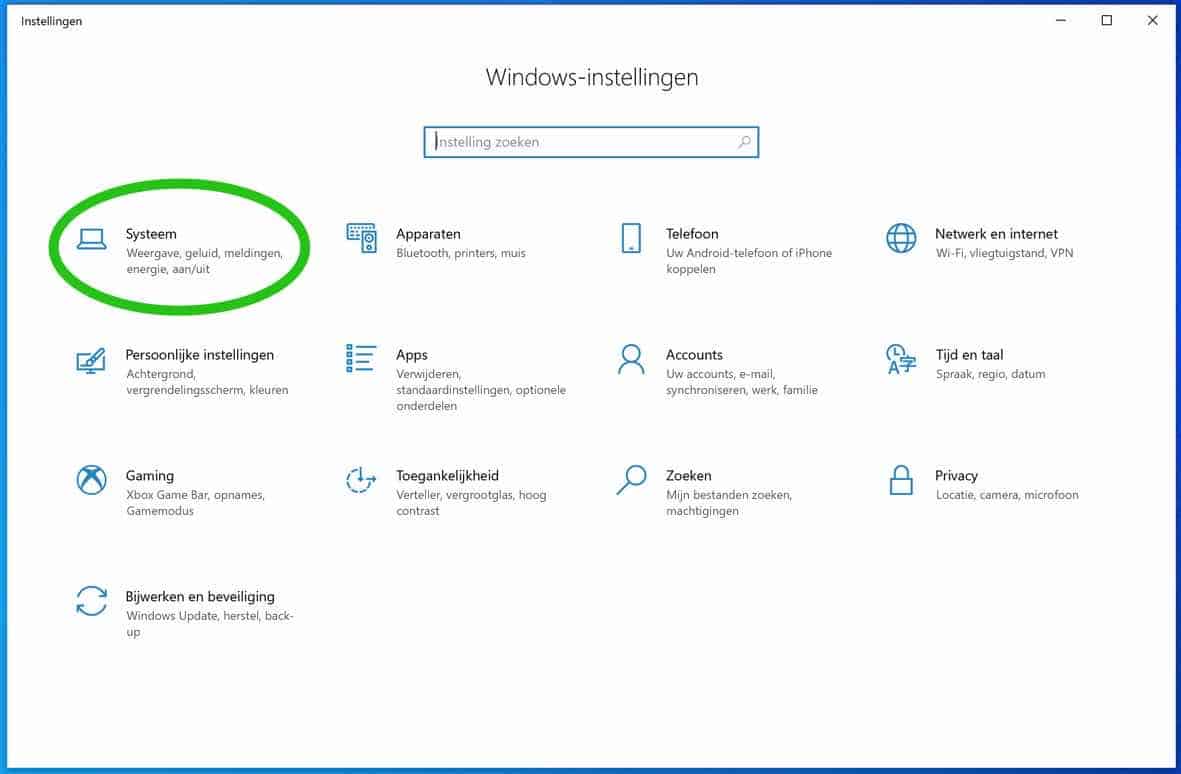 windows systeem instellingen