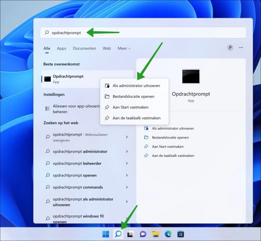 Opdrachtprompt uitvoeren als administrator