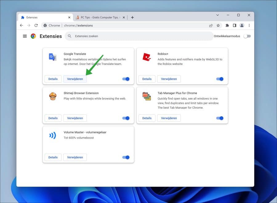 Oude extensies verwijderen in google chrome