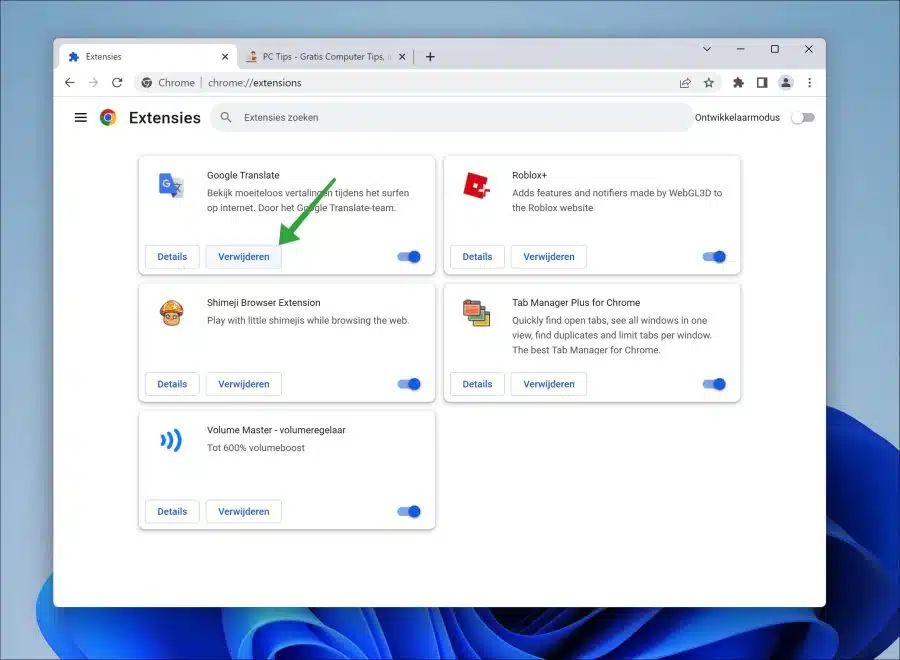 Oude extensies verwijderen in google chrome