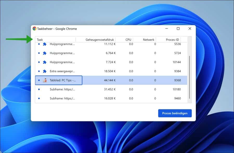 Taakbeheer in Google Chrome