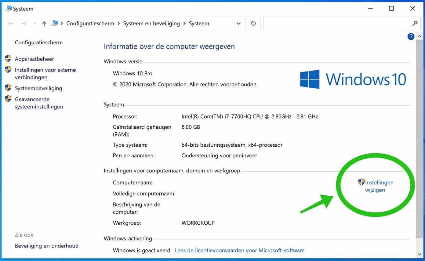 domein instellingen windows 10