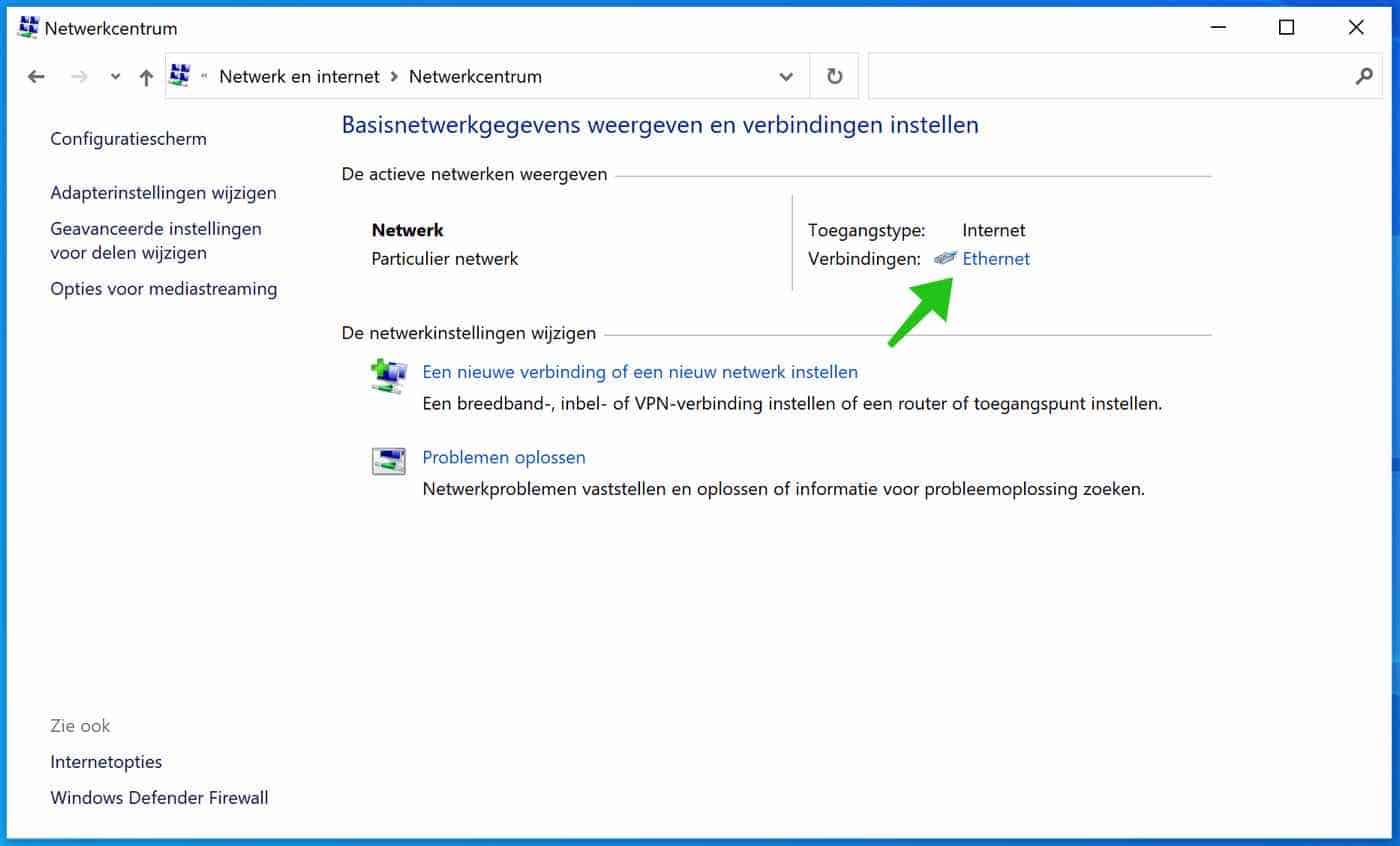 ethernet instellingen