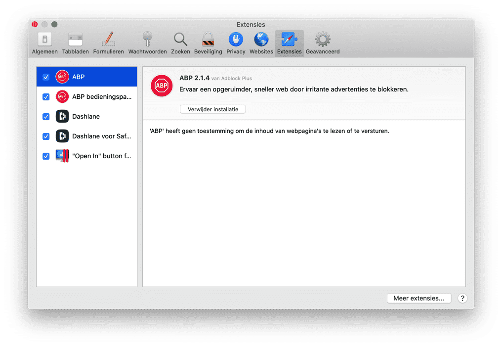 safari extensie verwijderen