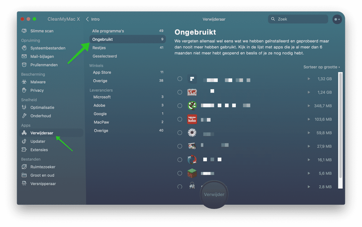 vind ongebruikte apps op mac