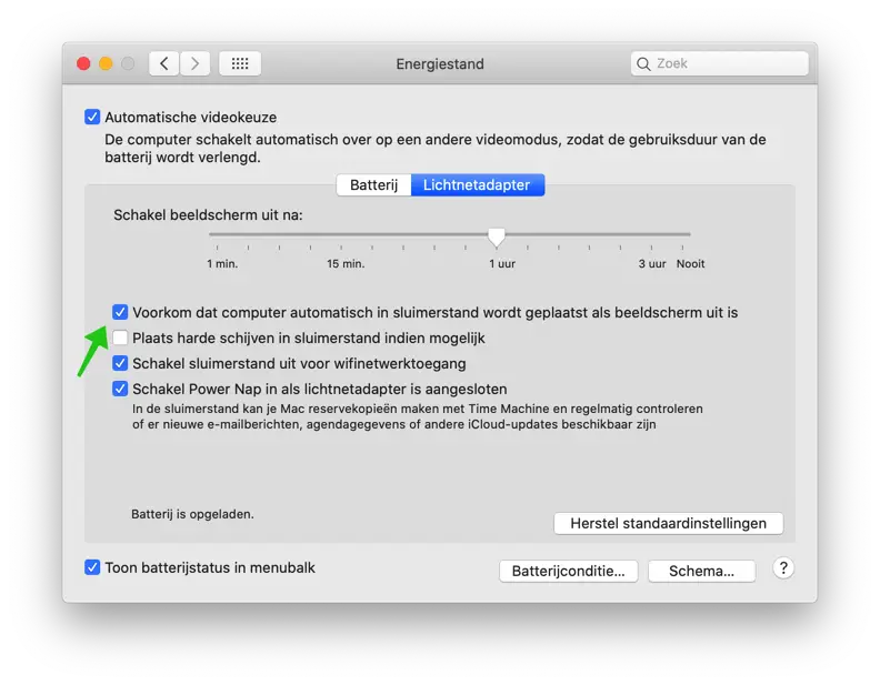 Automatisch beelscherm uitschakelen zonder slaapstand