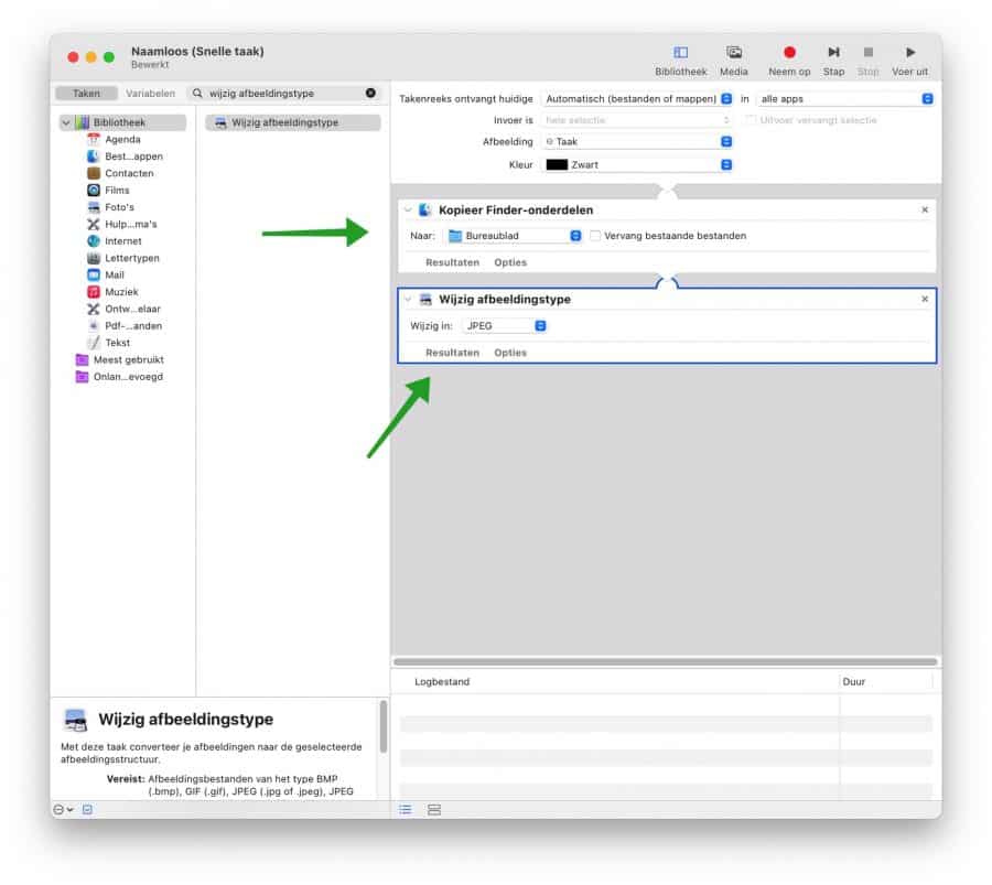 Automator task to convert heic to jpg