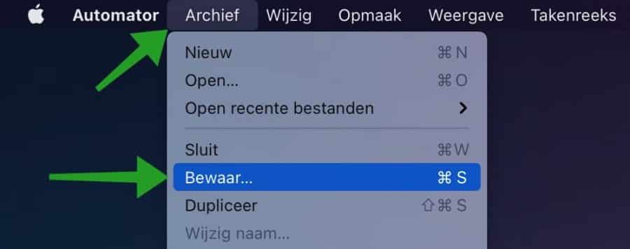 Automator taak opslaan