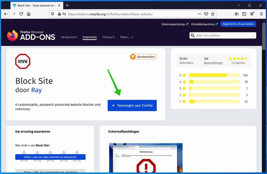 Block site toevoegen aan firefox