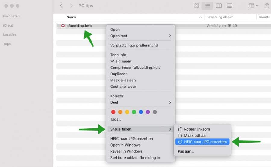 Heic afbeelding converteren naar JPG bestand
