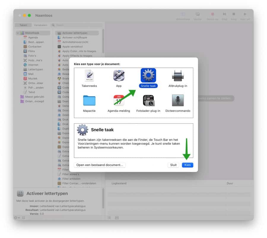 Snelle taak aanmaken in Automator