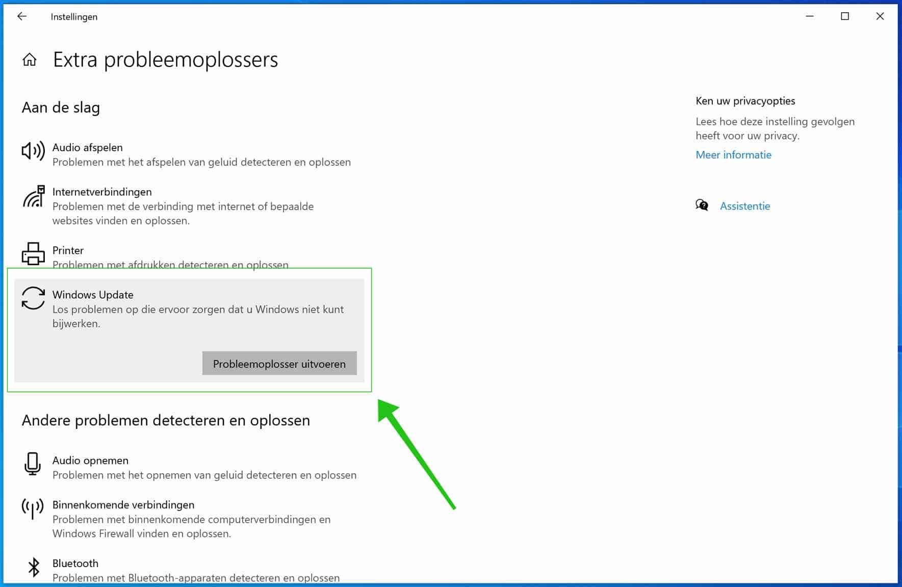 Windows update probleemoplosser uitvoeren