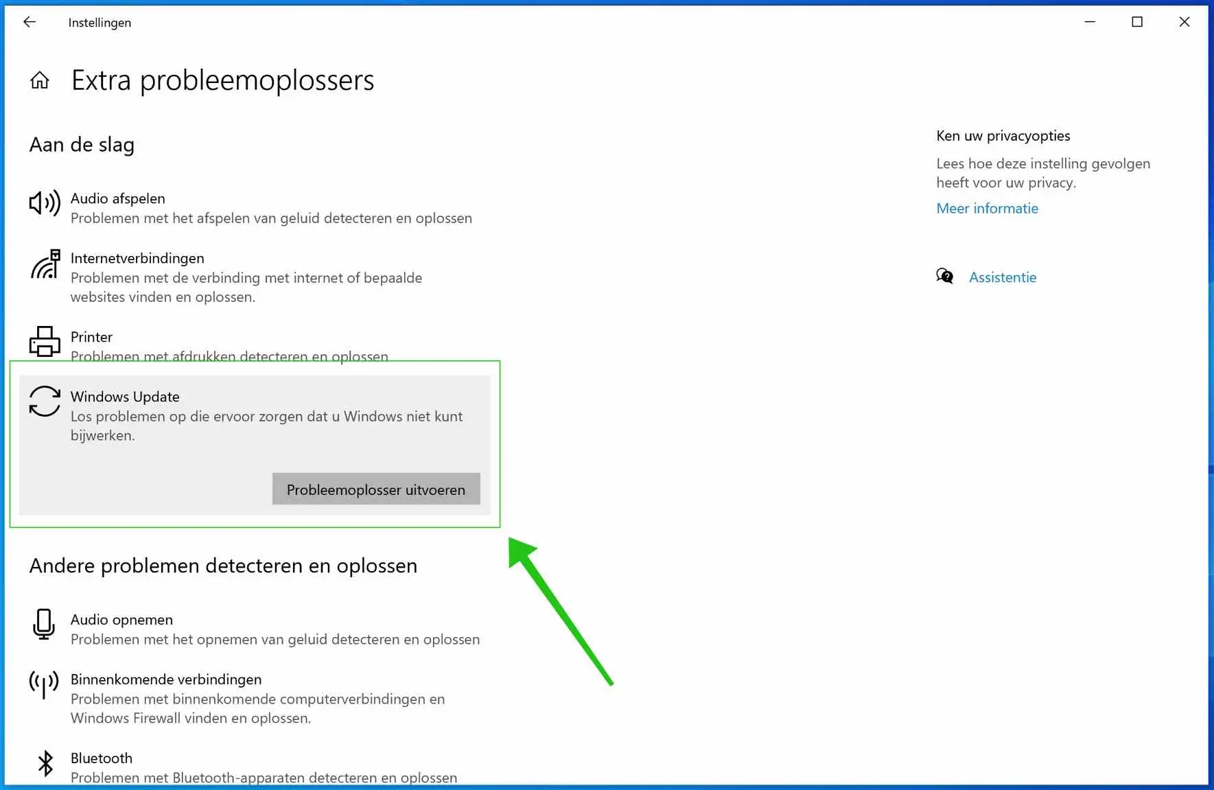 Windows update probleemoplosser uitvoeren