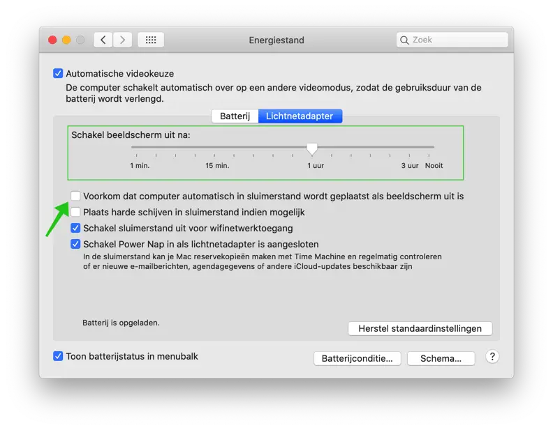 automatisch slaapstand instellingen mac