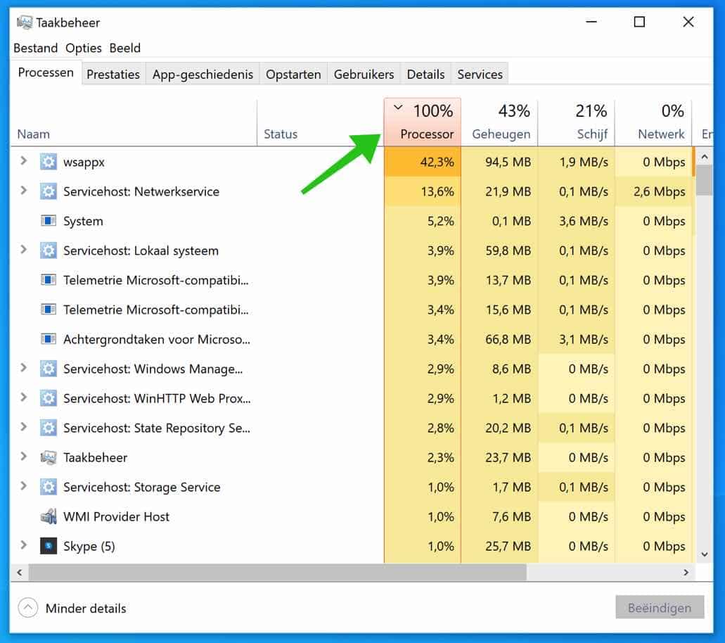 cpu applicatie identificeren