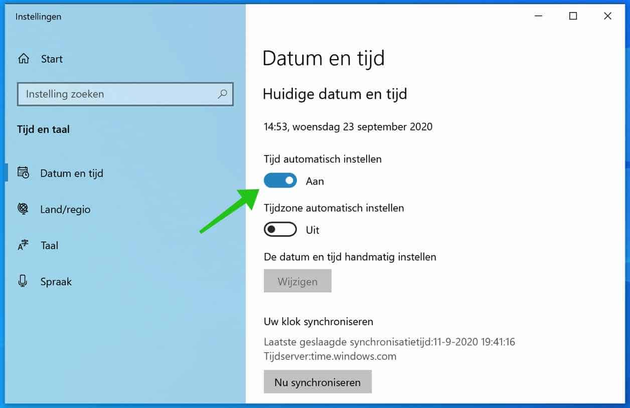 datum tijd aanpassen windows