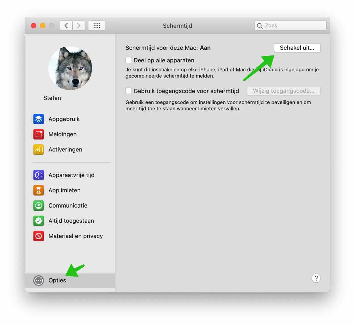 schermtijd uitschakelen mac