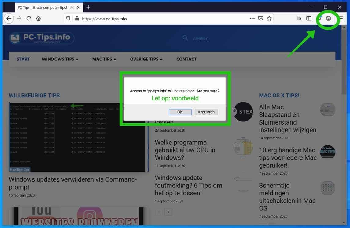 website blokkeren in firefox
