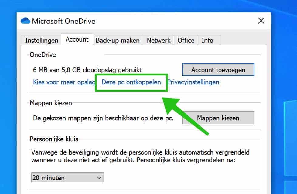 Trennen Sie die Verbindung zum OneDrive-PC