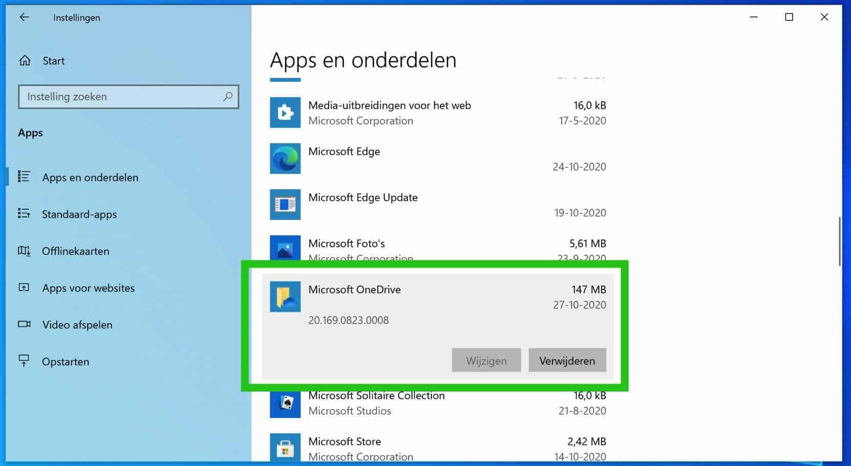 Entfernen Sie OneDrive Windows 10