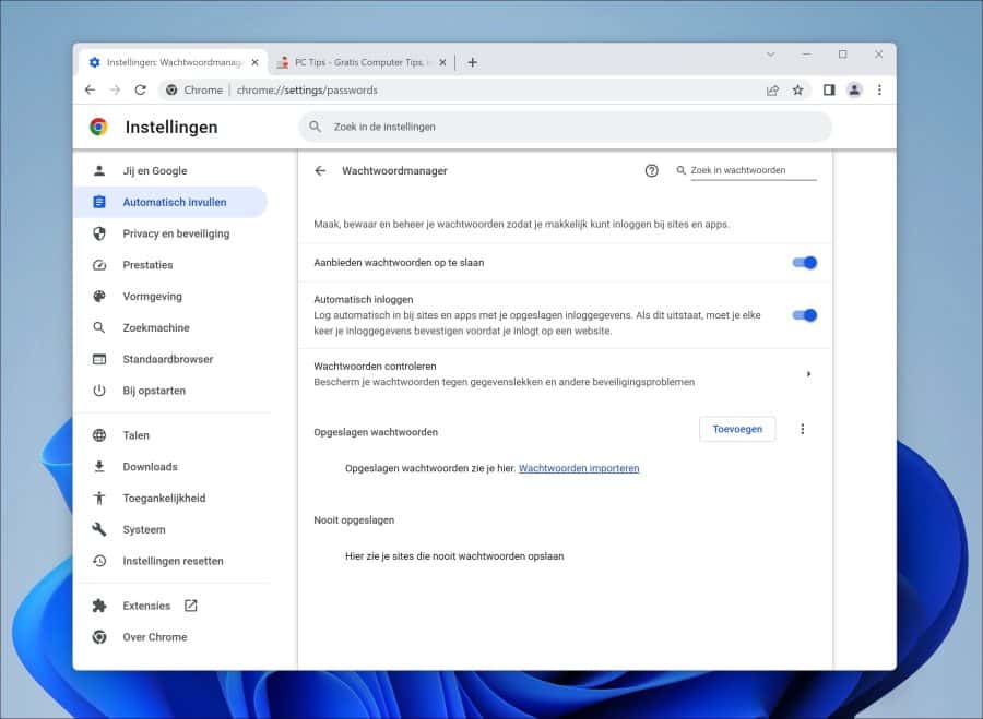 Gestionnaire de mots de passe dans Google Chrome