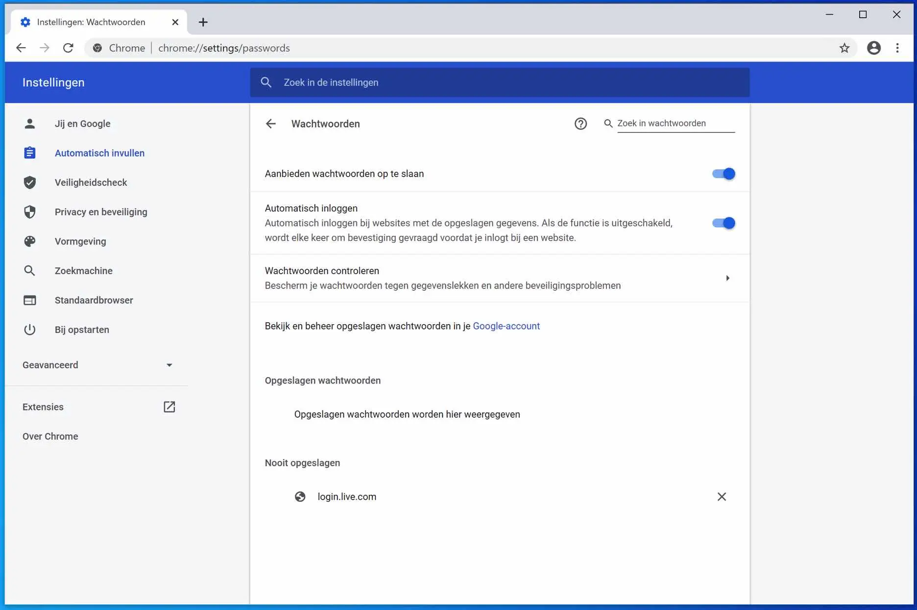 automatisch invullen wachtwoorden google chrome
