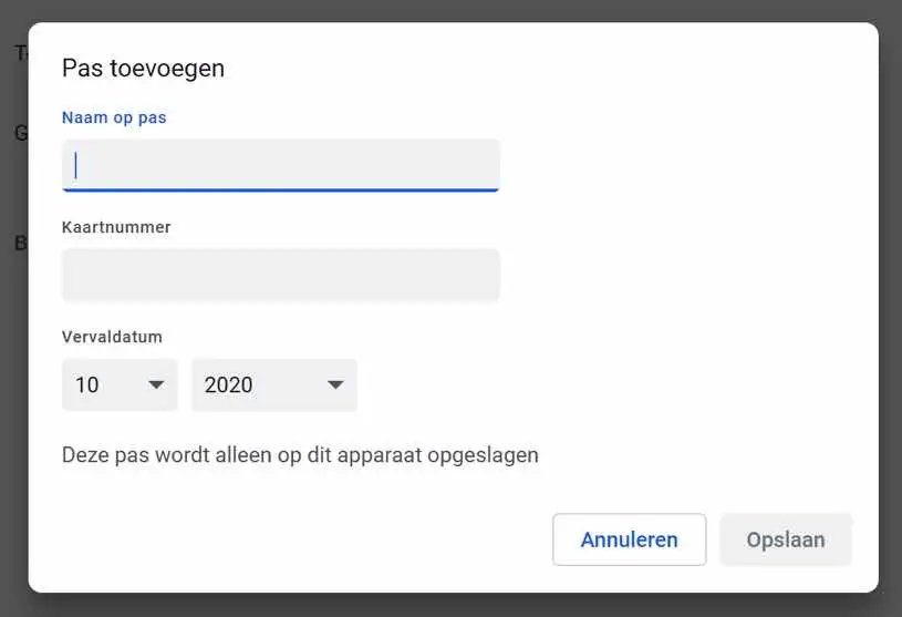 betaalmethode toevoegen aan google chrome