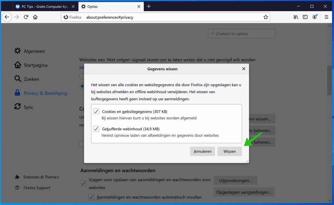 eliminar cookies de Firefox