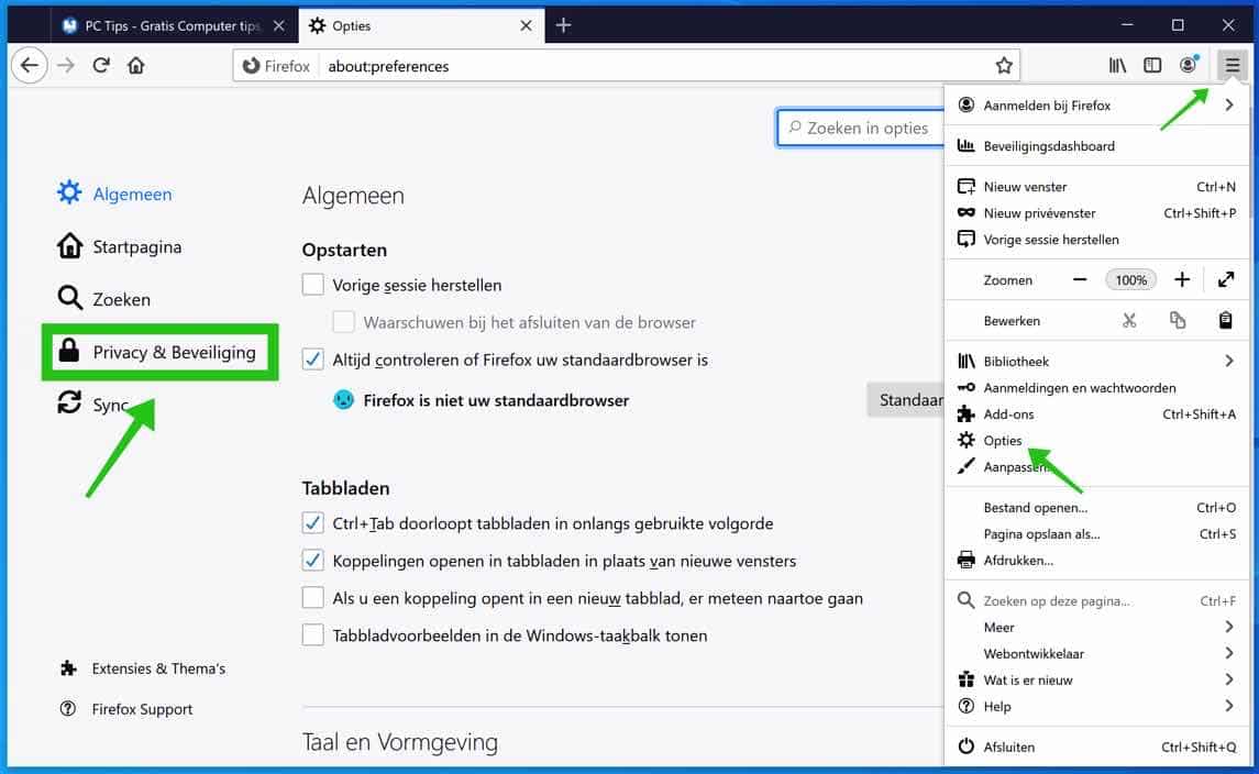 configuración de privacidad de Firefox