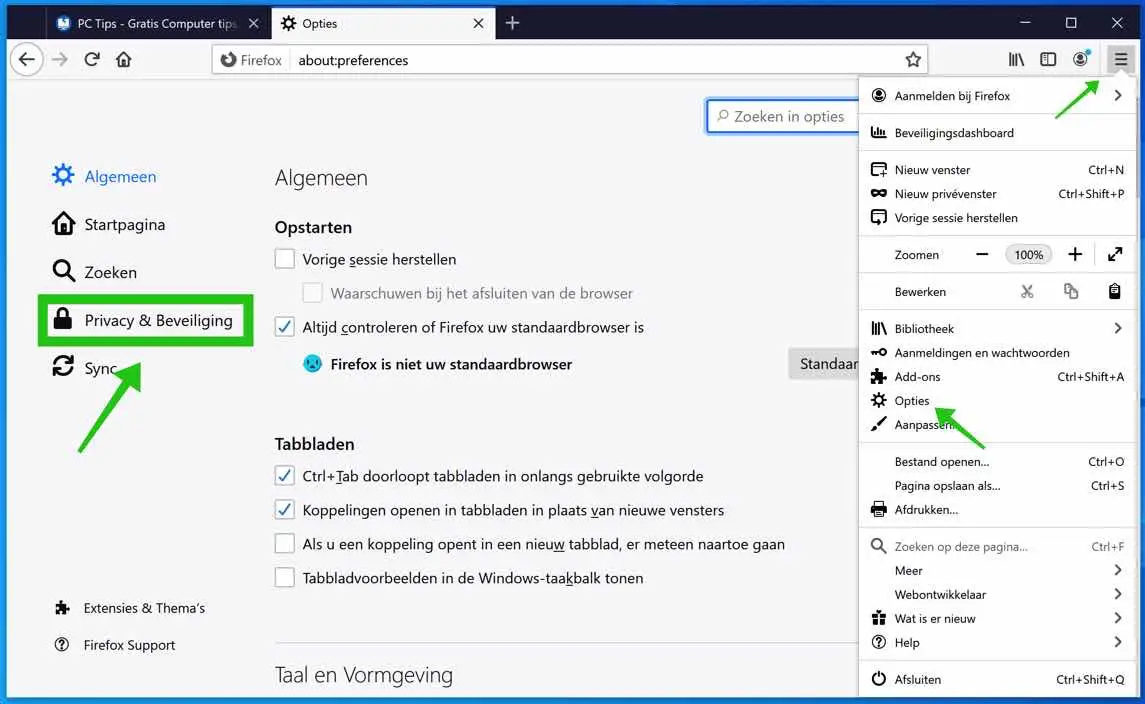 firefox privacy instellingen
