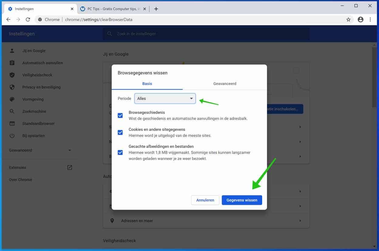 borrar las cookies de Google Chrome y la configuración del sitio