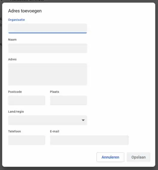 handmatig adres toevoegen aan google chrome automatisch invullen
