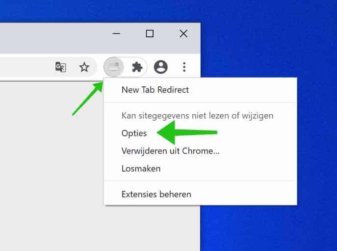 new tab redirect extensie opties