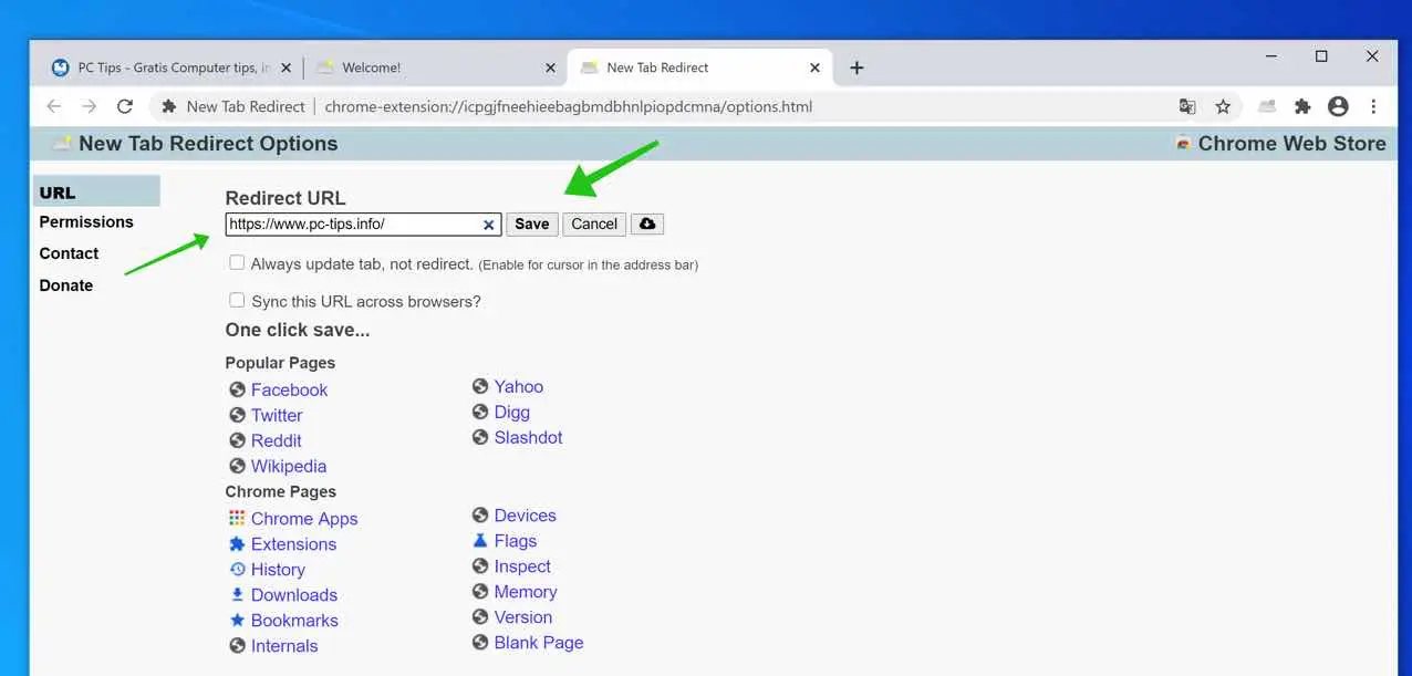 nieuw tabblad website instellen