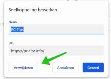 snelkoppeling verwijderen google chrome