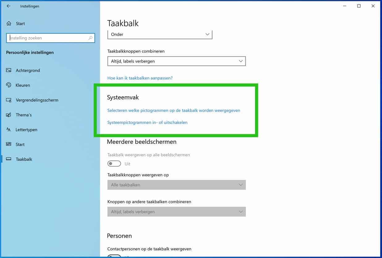 systeempictogramma in of uitschakelen