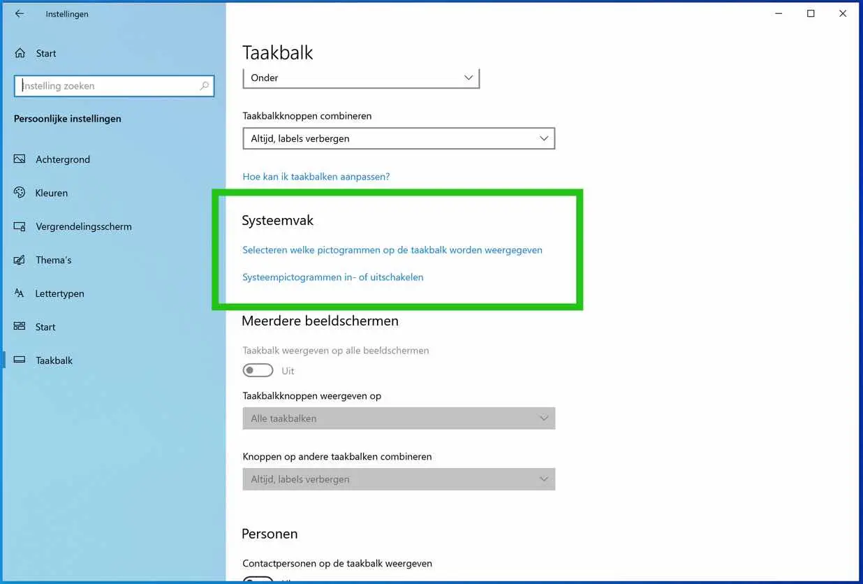 systeempictogramma in of uitschakelen
