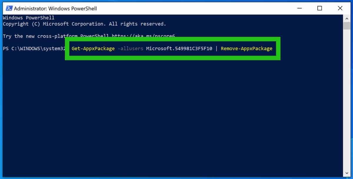 remove powershell windows 10