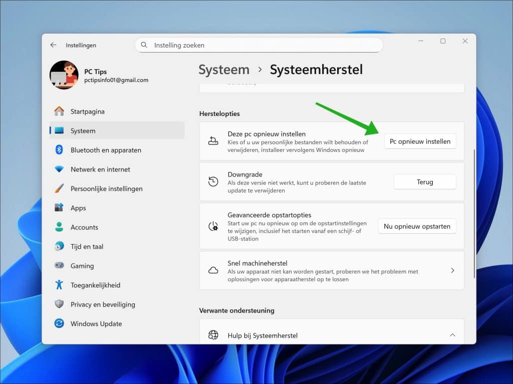 Deze pc opnieuw instellen