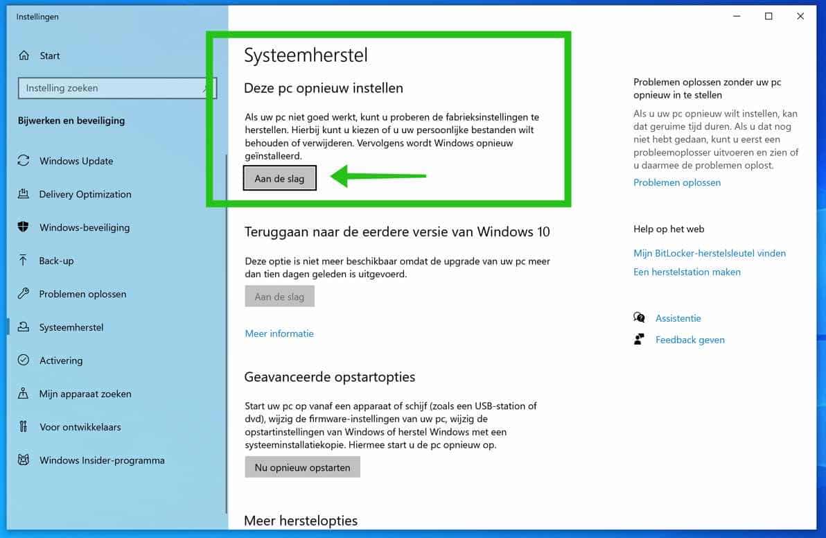 Réinitialiser le PC pour les problèmes de registre Windows