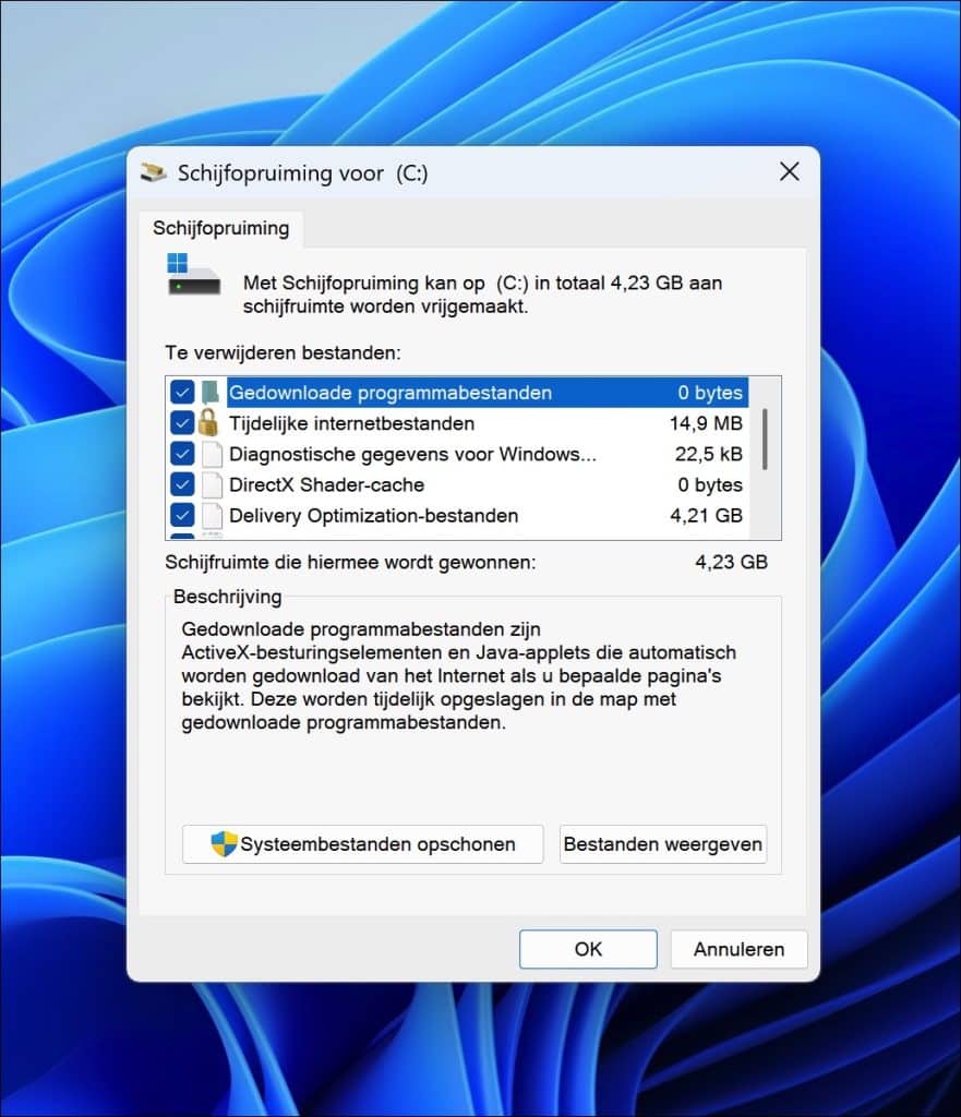 Schijfopruiming uitvoeren