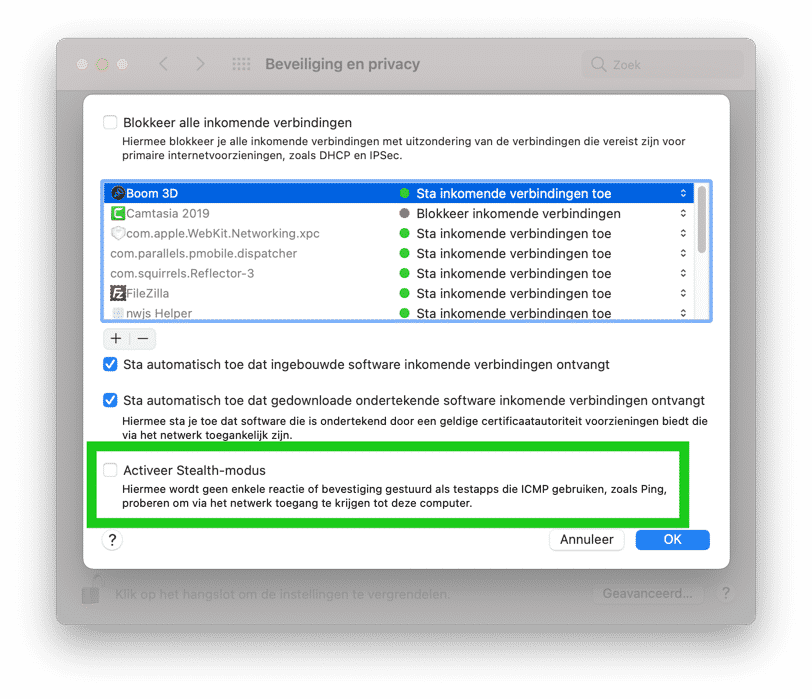 Stealth modus mac Firewall