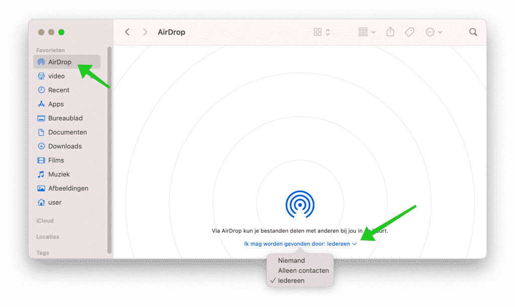 airdrop mag worden gevonden door iedereen