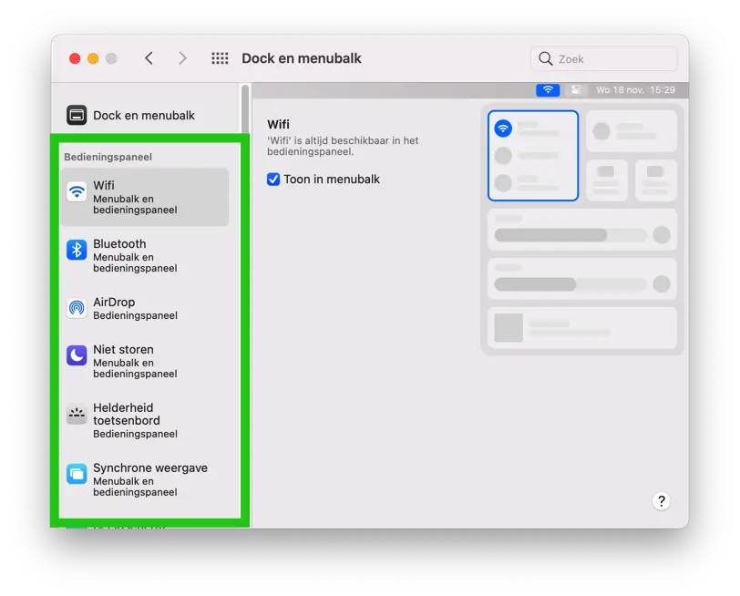 bedieningspaneel aanpassen mac os big sur